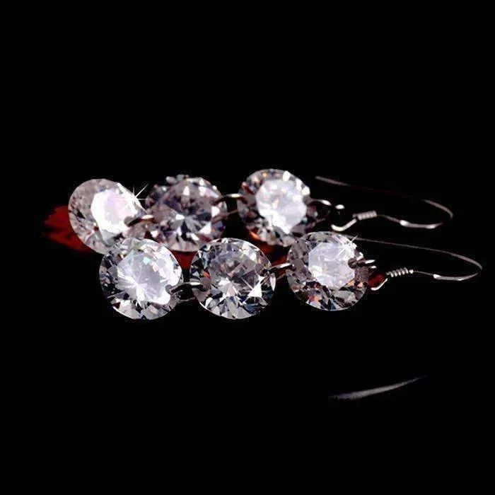 14K White Gold Plated Trio Naked IOBI Crystals Earrings For Woman