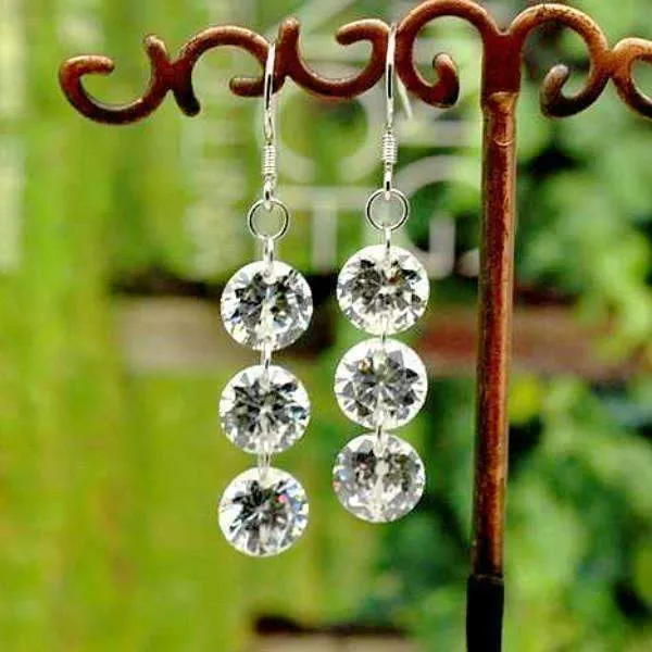 14K White Gold Plated Trio Naked IOBI Crystals Earrings For Woman