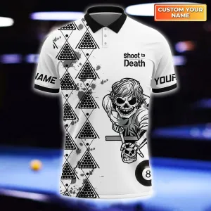 3D All Over Print Shoot To Death Skull Billiard Polo Shirt, Funny Skull Playing Billiard Shirt