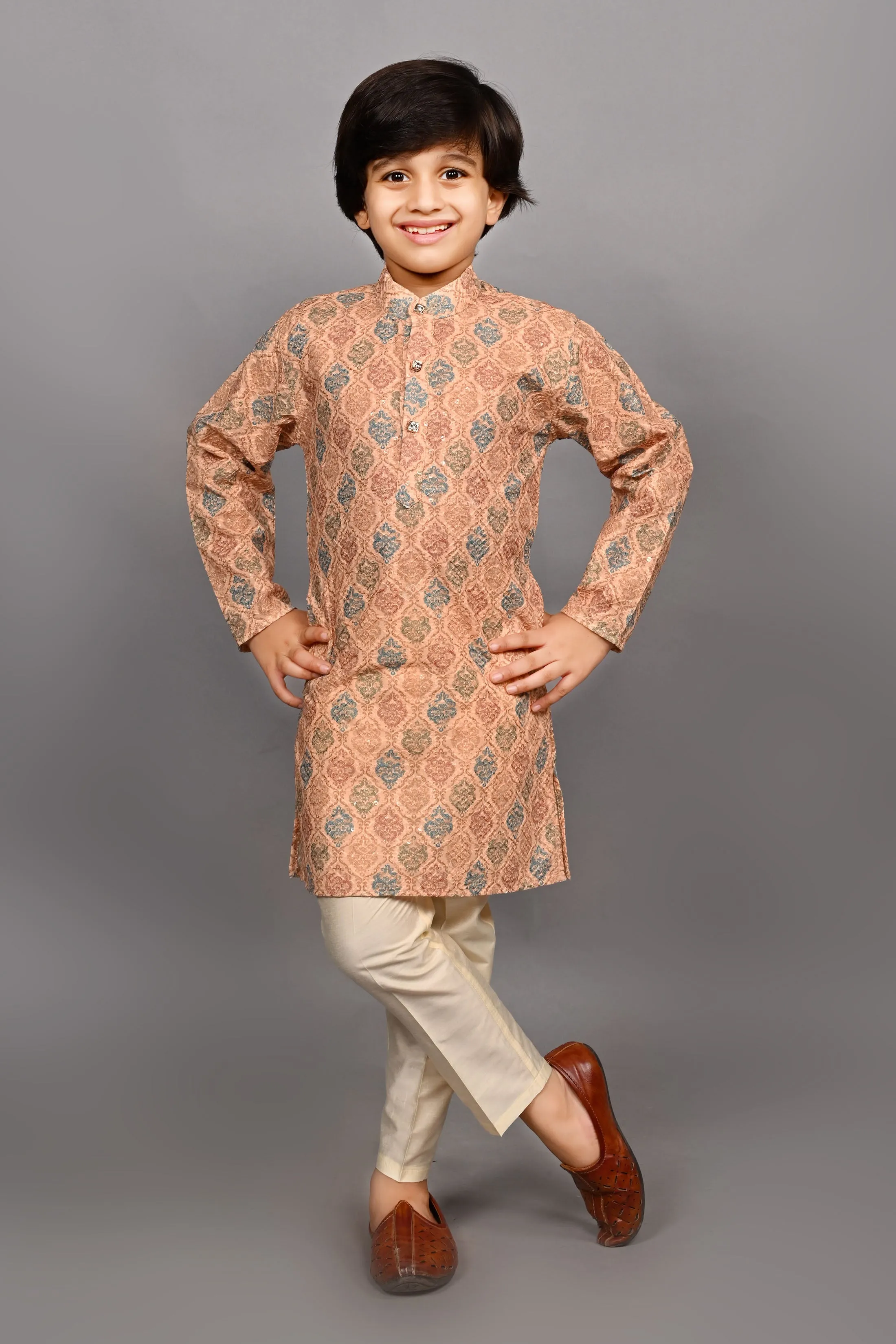 Ahhaaaa Kids Ethnic Cotton Printed Kurta Pajama Set for Boys