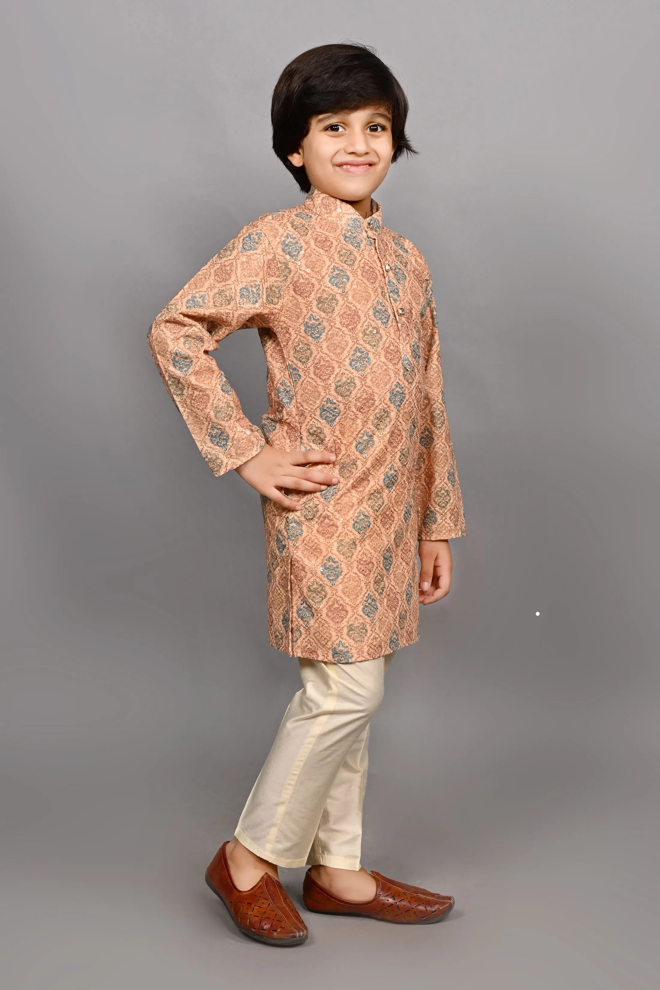 Ahhaaaa Kids Ethnic Cotton Printed Kurta Pajama Set for Boys