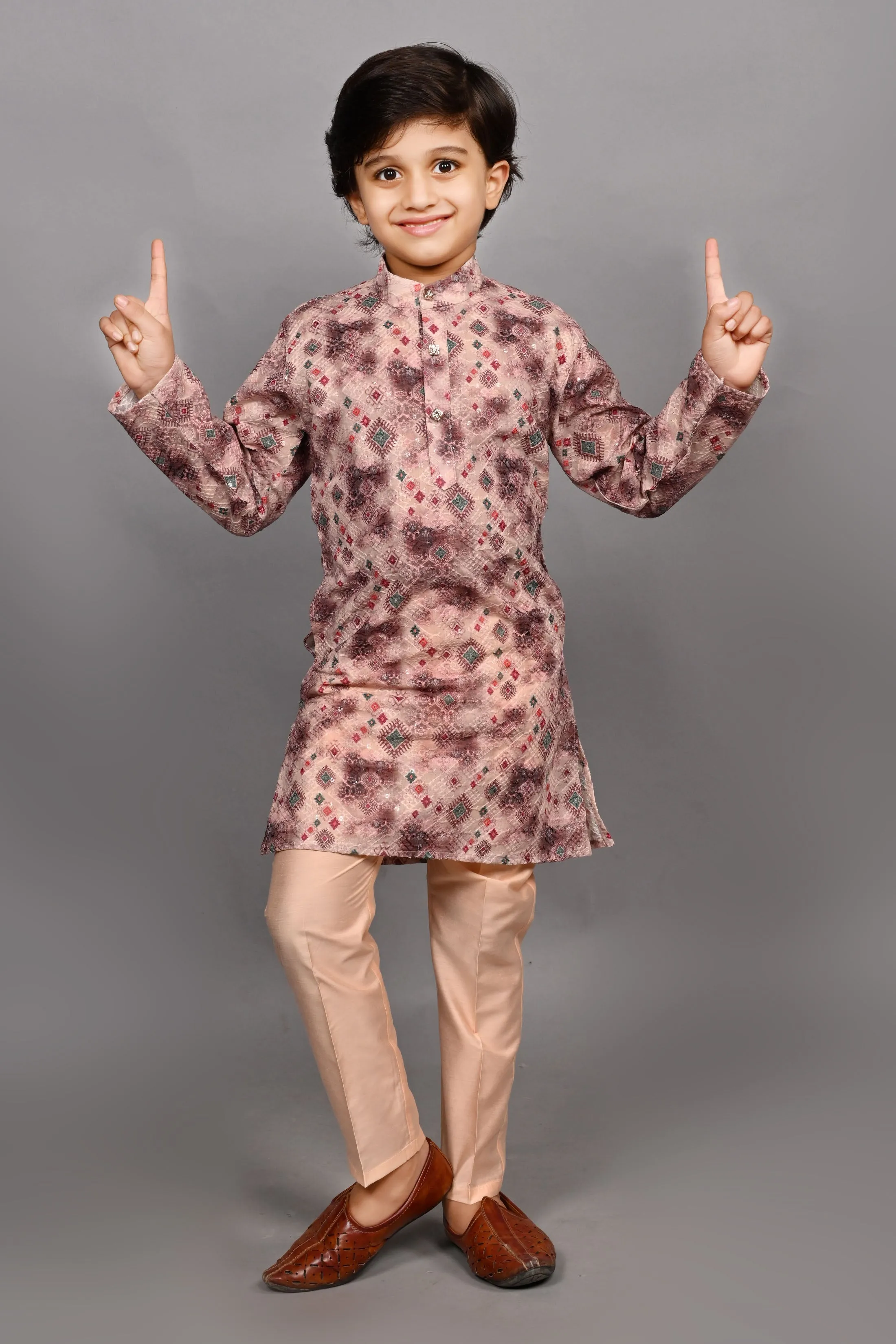 Ahhaaaa Kids Ethnic Cotton Printed Kurta Pajama Set for Boys