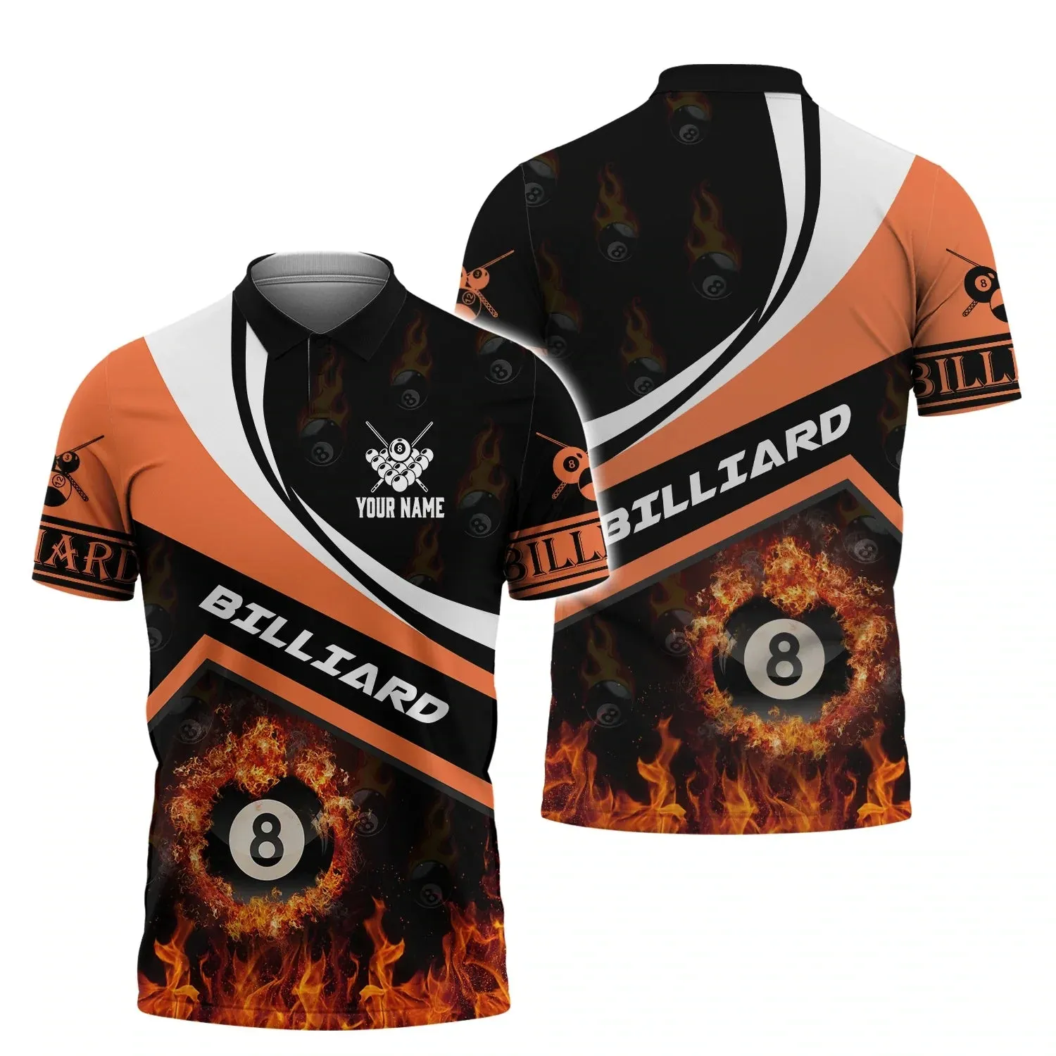 Ball In Fire Billiard Polo Shirt, Custom Name 3D All Over Print Sport Style Billiard for Player