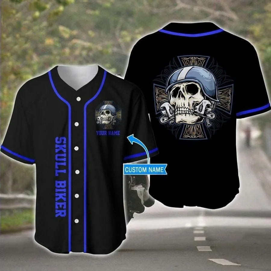 Biker Skull Personalized Baseball Jersey, Idea Gift for Biker 3D Baseball Jersey