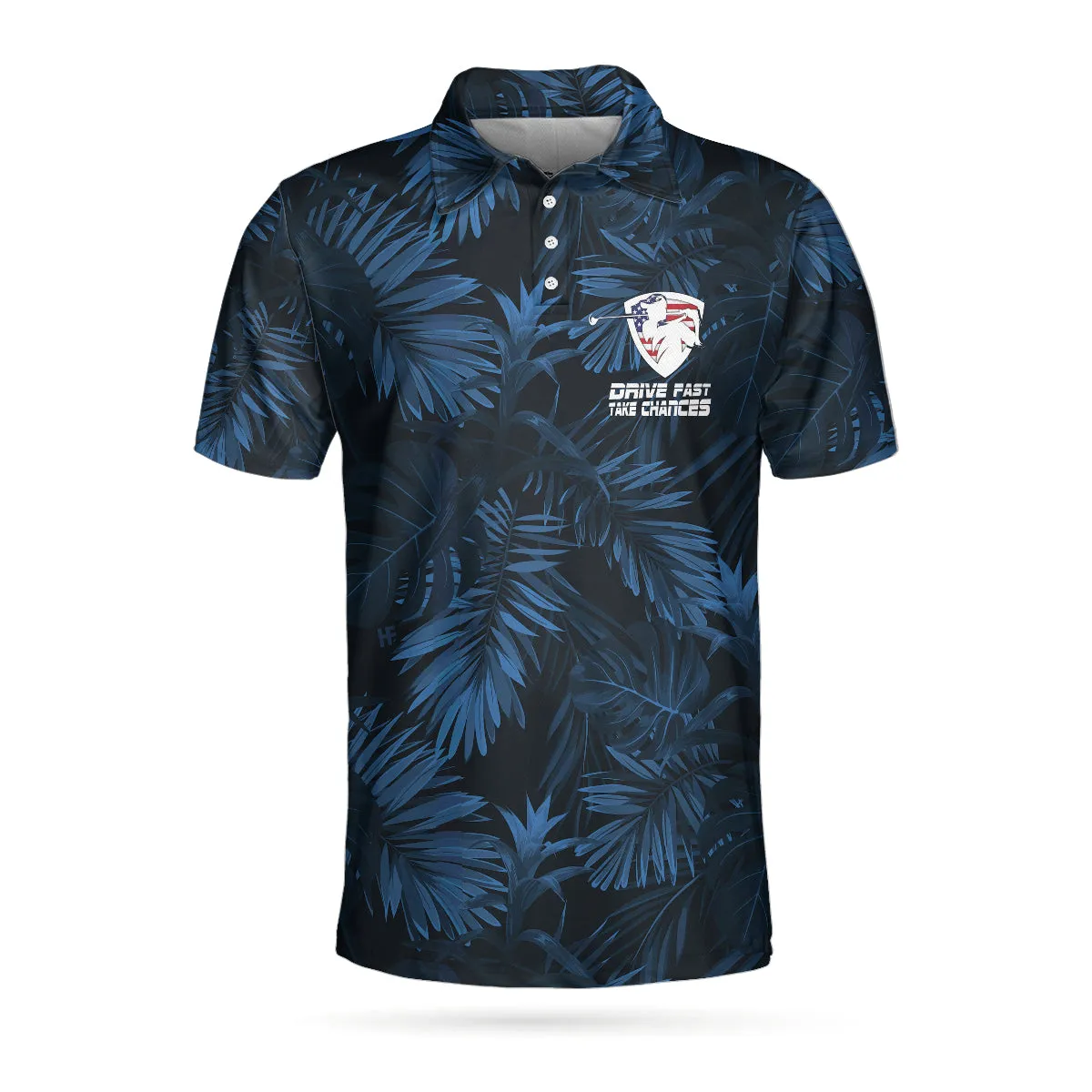 Black And Navy Blue Tropical Pattern Golf Player Polo Shirt, Golfing American Flag Polo Shirt, Best Golf Shirt For Men Coolspod