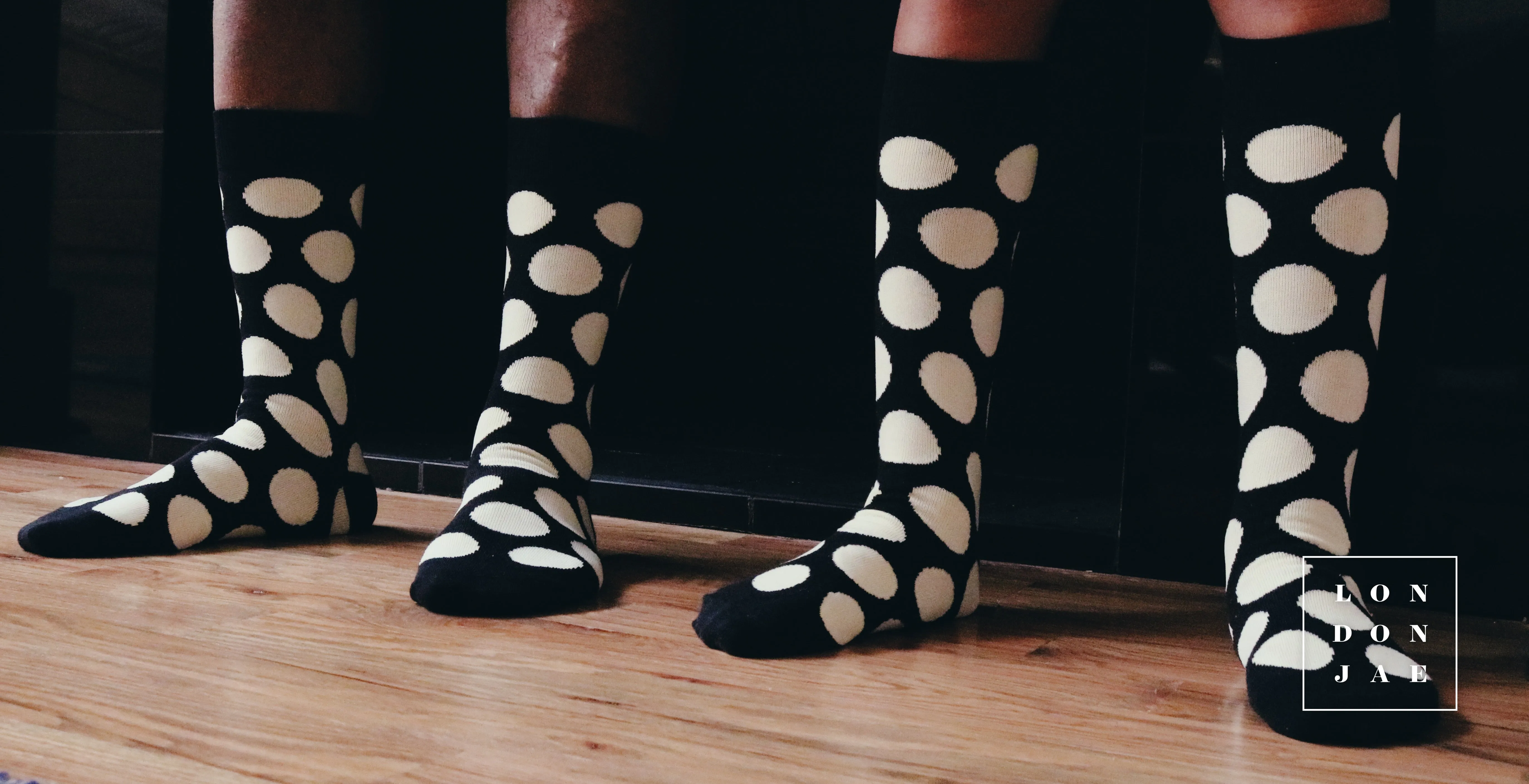 Black Socks with Large White Polka Dots