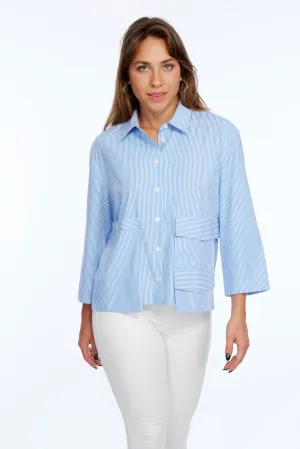 Blue & White Stripe Boyfriend Chic Shirt With Pockets Hariet | LIOR