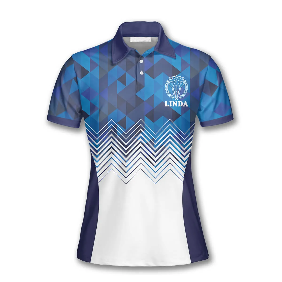 Blue White Custom Darts Shirts for Women, 3D All Over Print Dart Polo Shirt