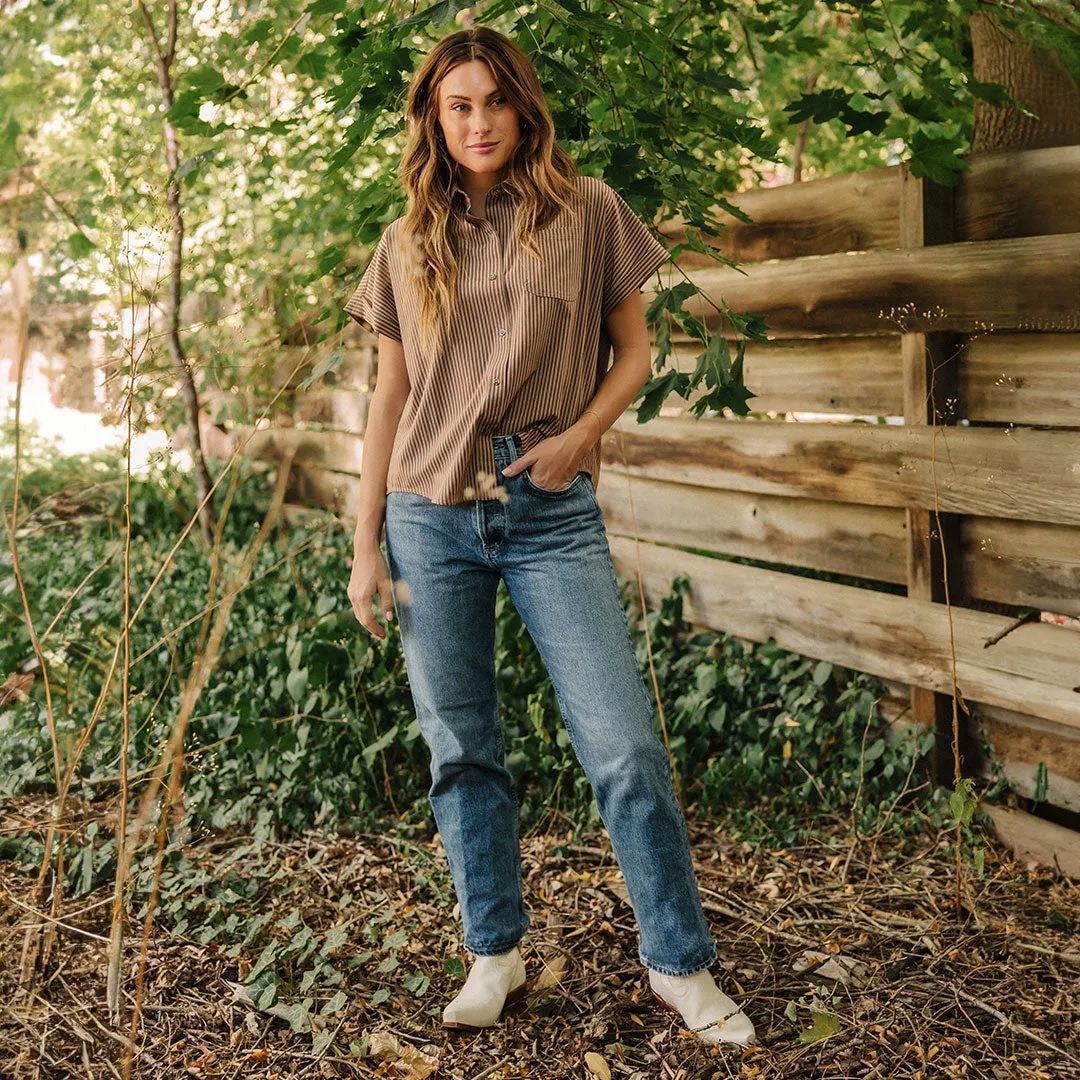 Button Down Blouse, Cinnamon Stripe