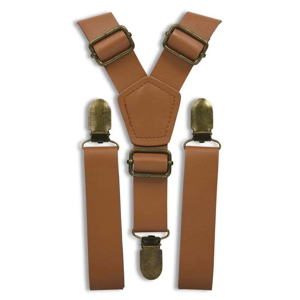 Caramel Faux Leather Suspenders