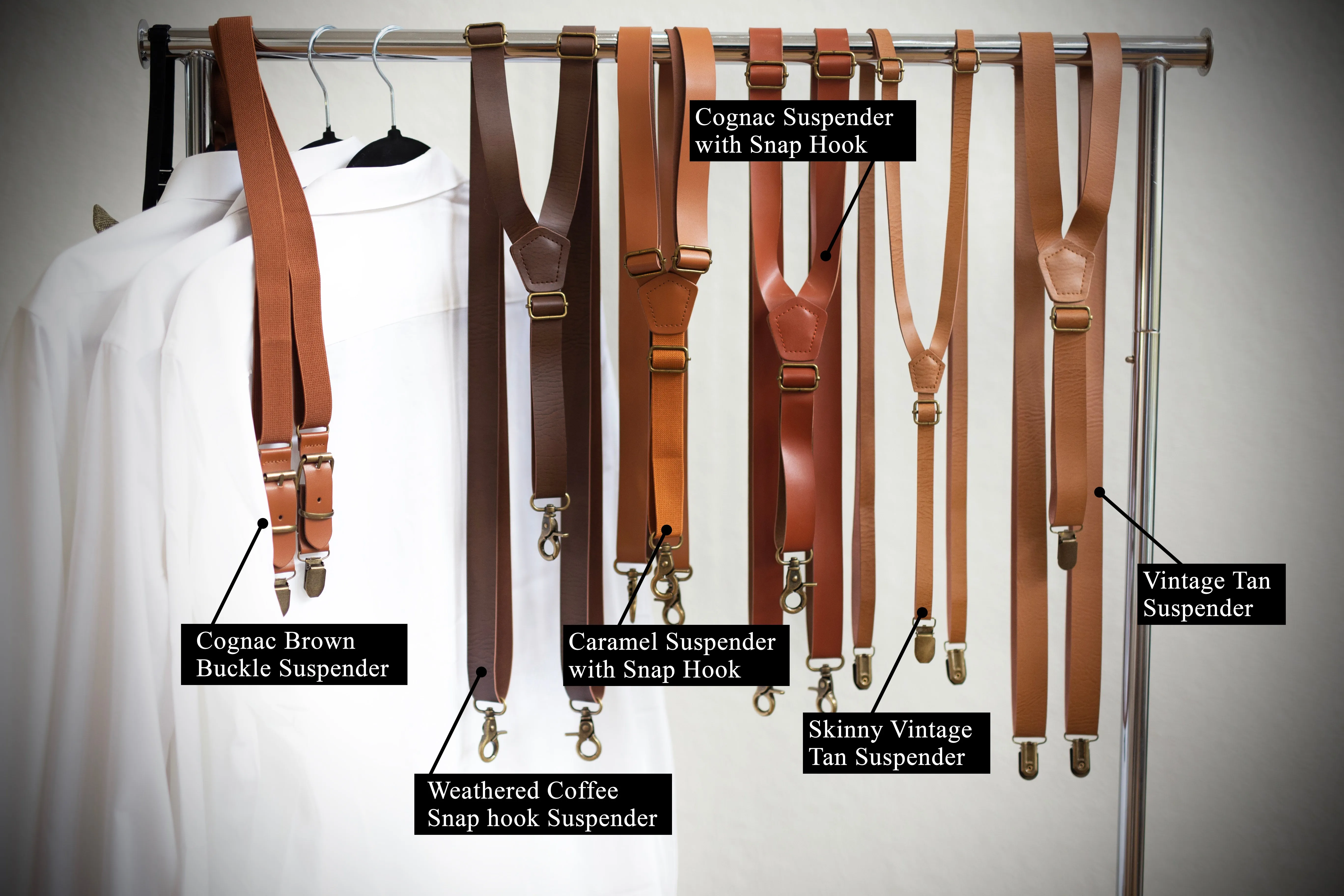 Caramel Faux Leather Suspenders