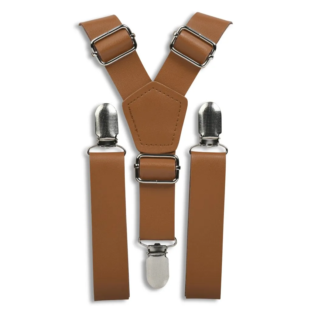 Caramel Faux Leather Suspenders