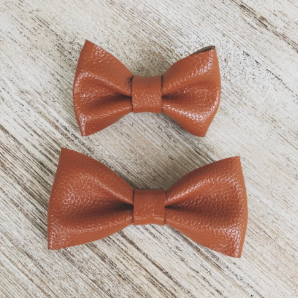 Caramel Leather Bow Tie