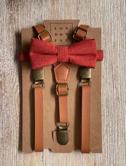 Caramel Skinny Suspenders with Sienna Orange Bow Tie