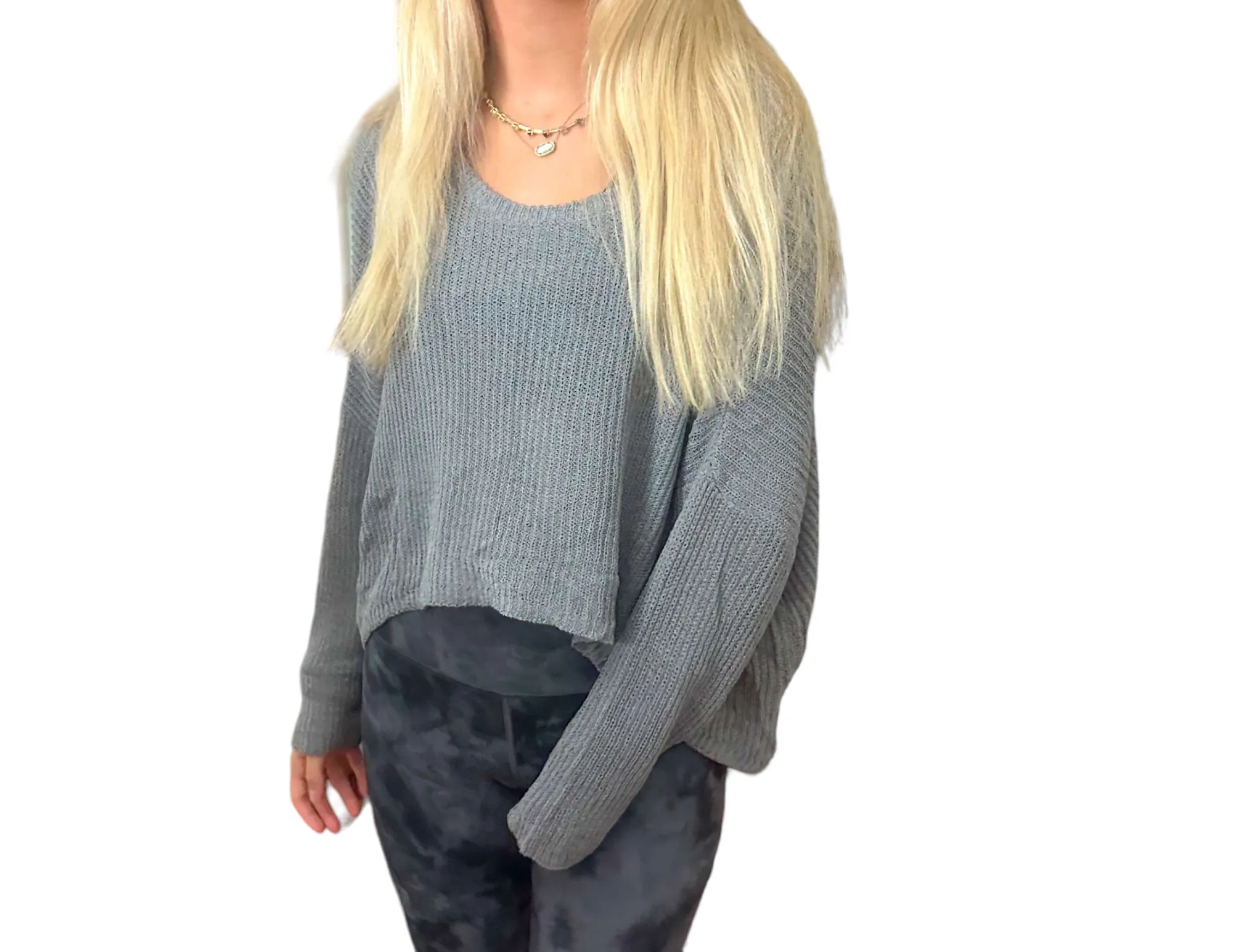 Chic Slouchy High-Low Sweater in Dark Grey