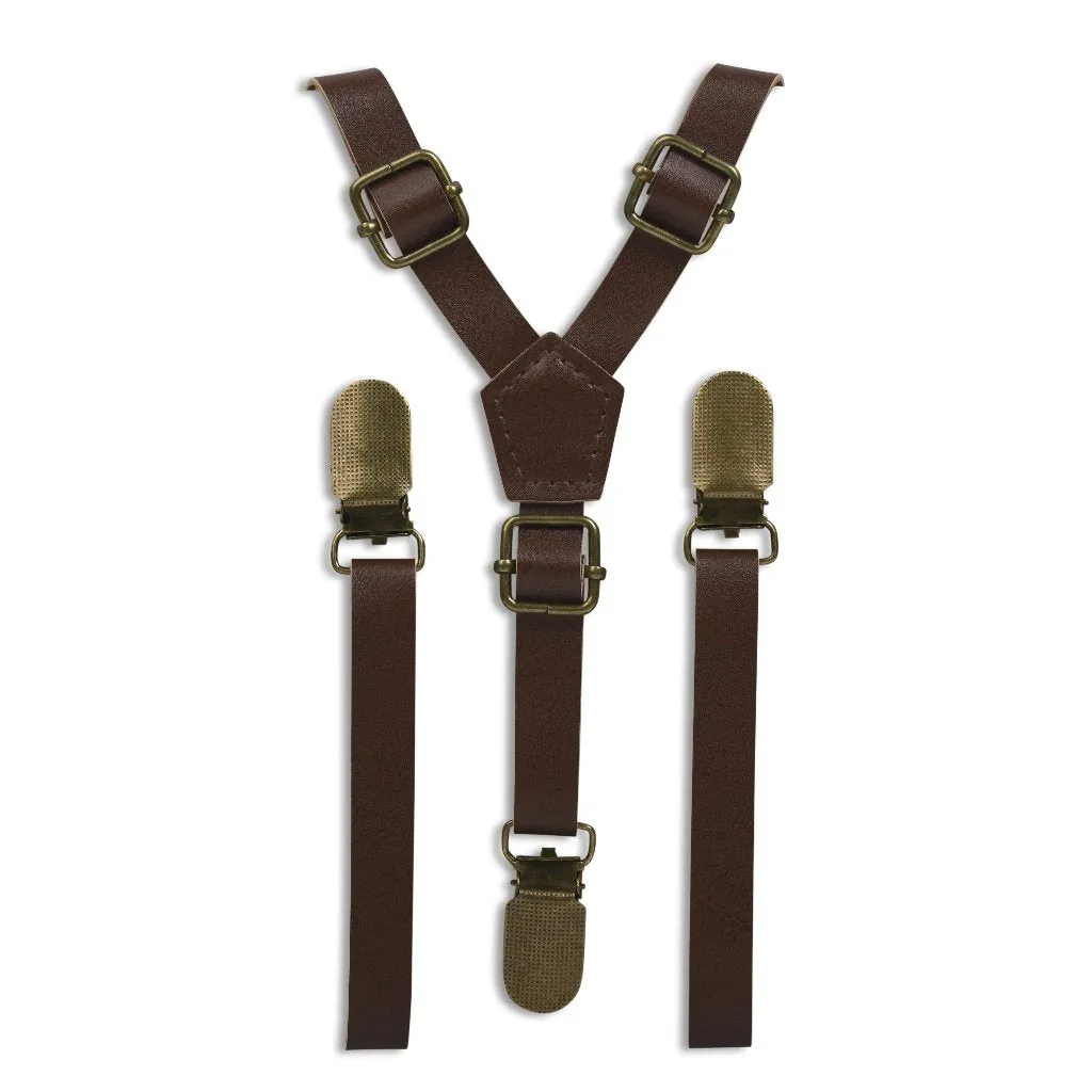 Coffee Brown Faux Leather Suspenders