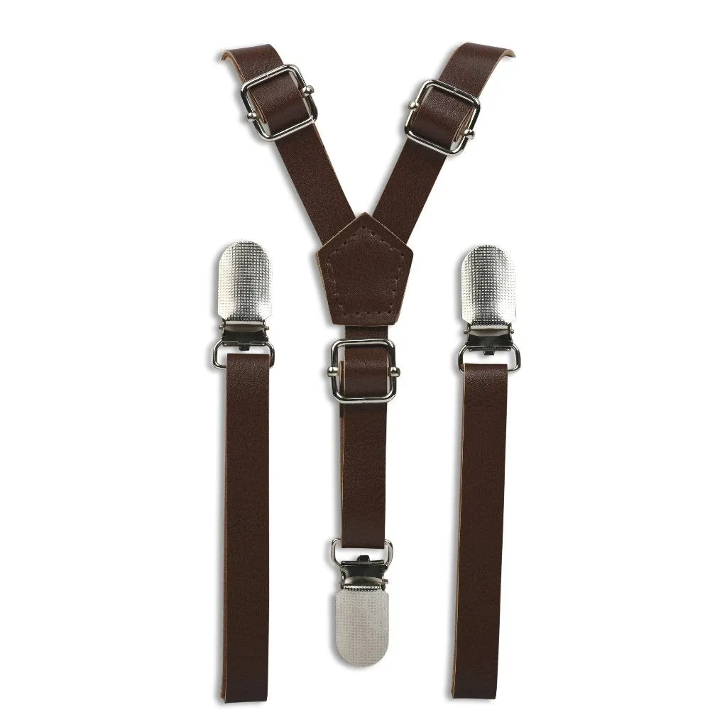 Coffee Brown Faux Leather Suspenders