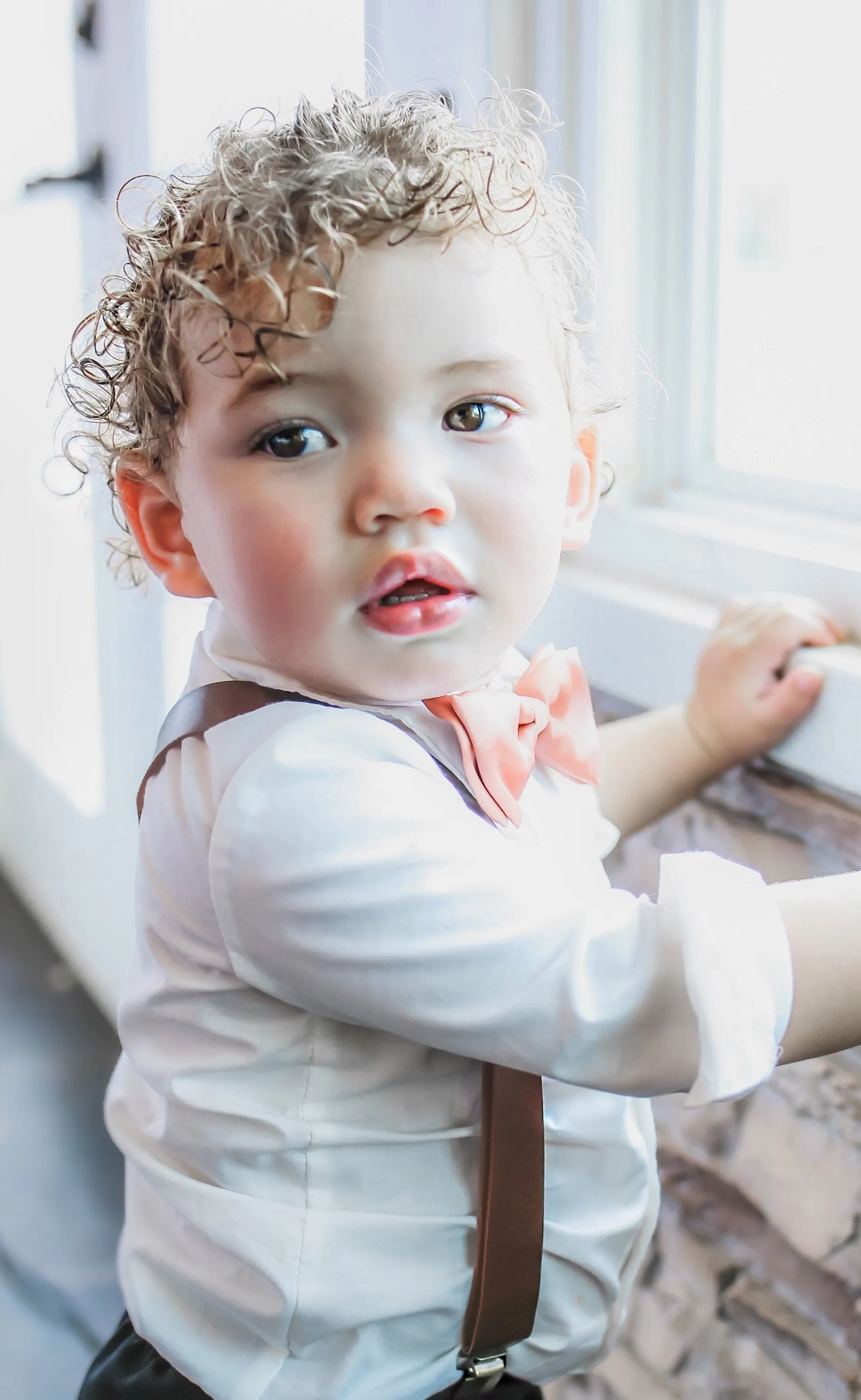 Coffee Brown Suspenders with Wine Burlap Bow Tie