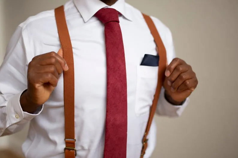 Cognac Brown Buckle With Terracotta Bow Tie Set