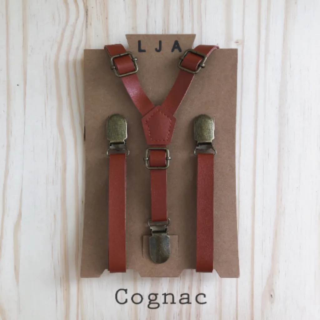 Cognac Faux Leather Skinny Suspenders