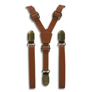 Cognac Faux Leather Skinny Suspenders