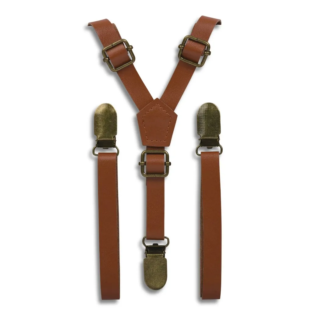 Cognac Faux Leather Suspenders