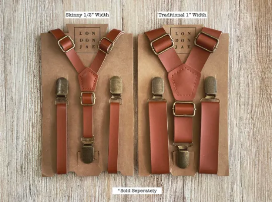 Cognac Suspenders with Navy Bow Tie