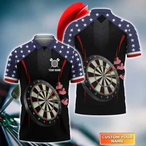 Coolspod USA Flag Darts Personalized Name 3D Polo Shirt, Best Gift for Dart Lovers