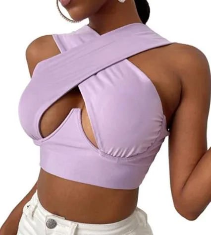 Cross Wrap Sleeveless Cut-Out Front Crop Bustier Tops- Plus Size