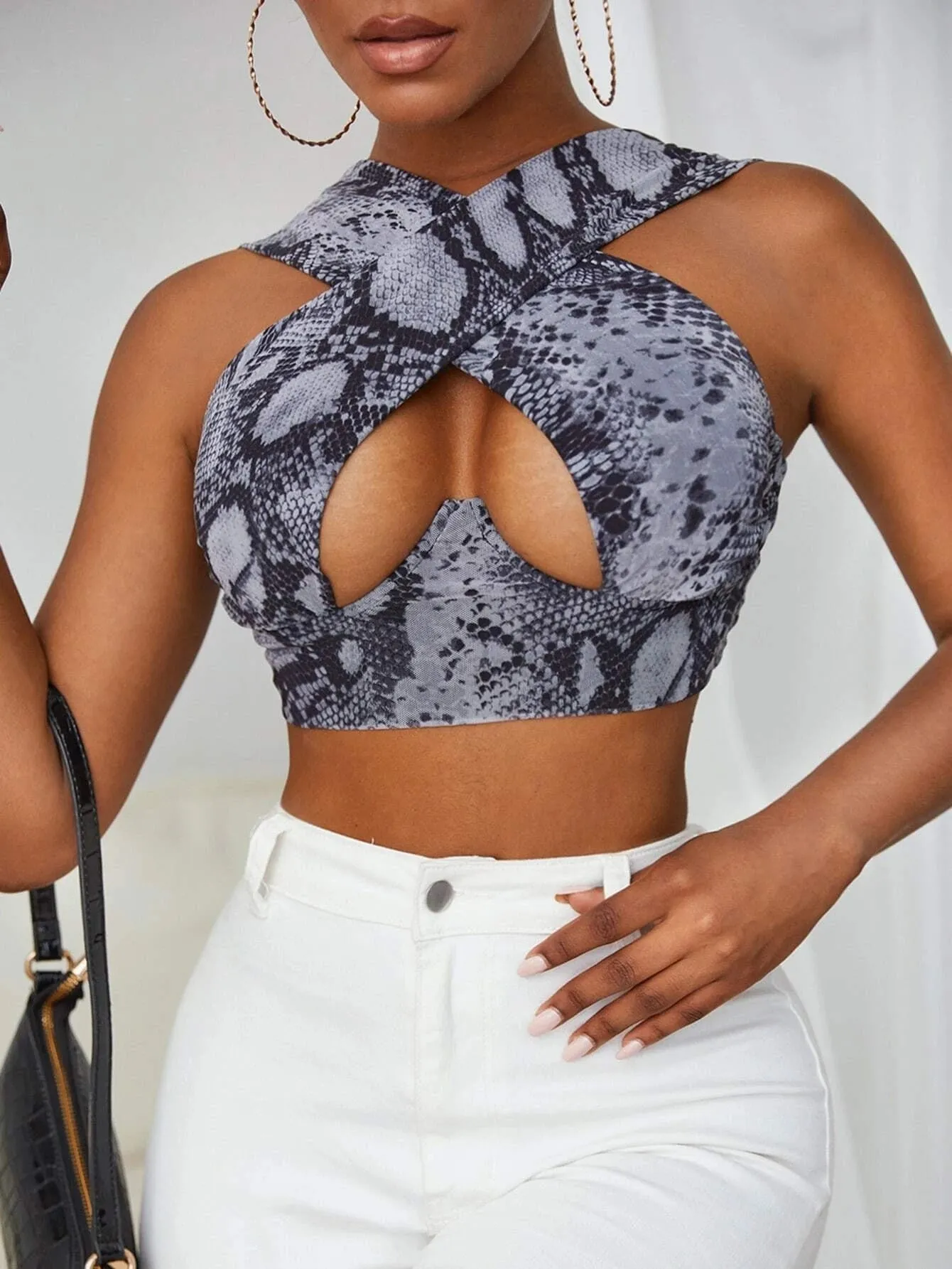 Cross Wrap Sleeveless Cut-Out Front Crop Bustier Tops- Plus Size