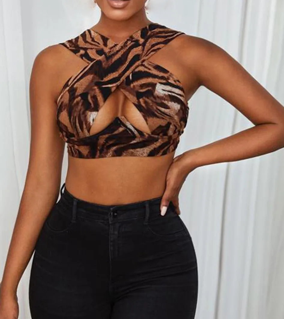 Cross Wrap Sleeveless Cut-Out Front Crop Bustier Tops- Plus Size