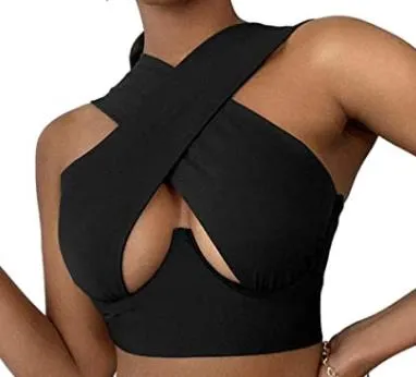 Cross Wrap Sleeveless Cut-Out Front Crop Bustier Tops- Plus Size