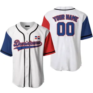 Custom Name Baseball JerseysDominicana Flag White Blue Red, Idea Gift for Men & Women