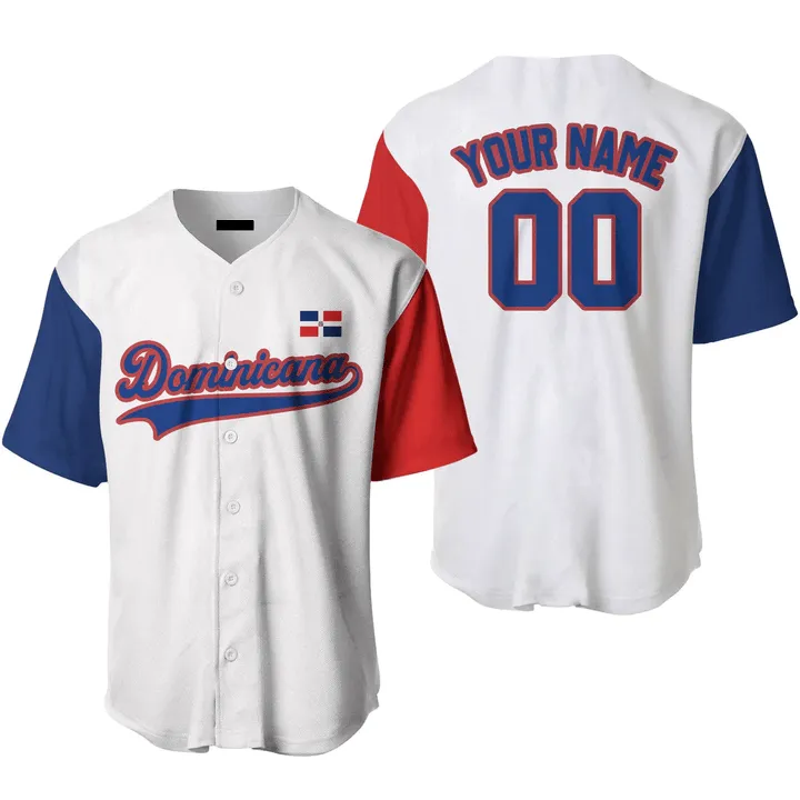 Custom Name Baseball JerseysDominicana Flag White Blue Red, Idea Gift for Men & Women