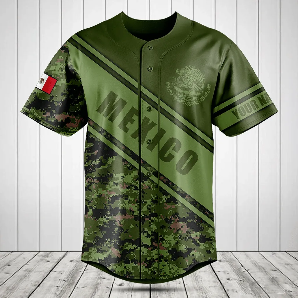 Customize Mexico Flag Camouflage Army Baseball Jersey Shirt