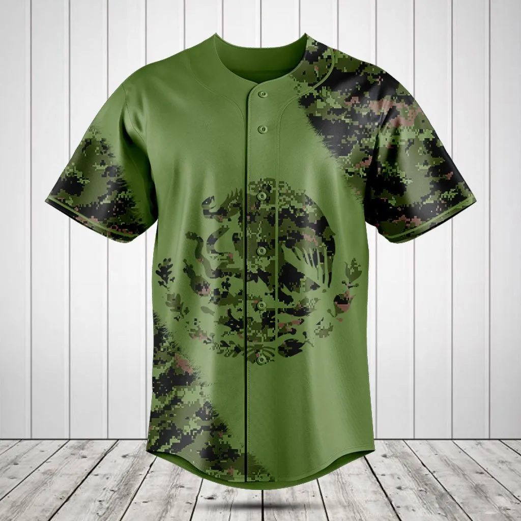 Customize Mexico Flag Camouflage Army Baseball Jersey Shirt