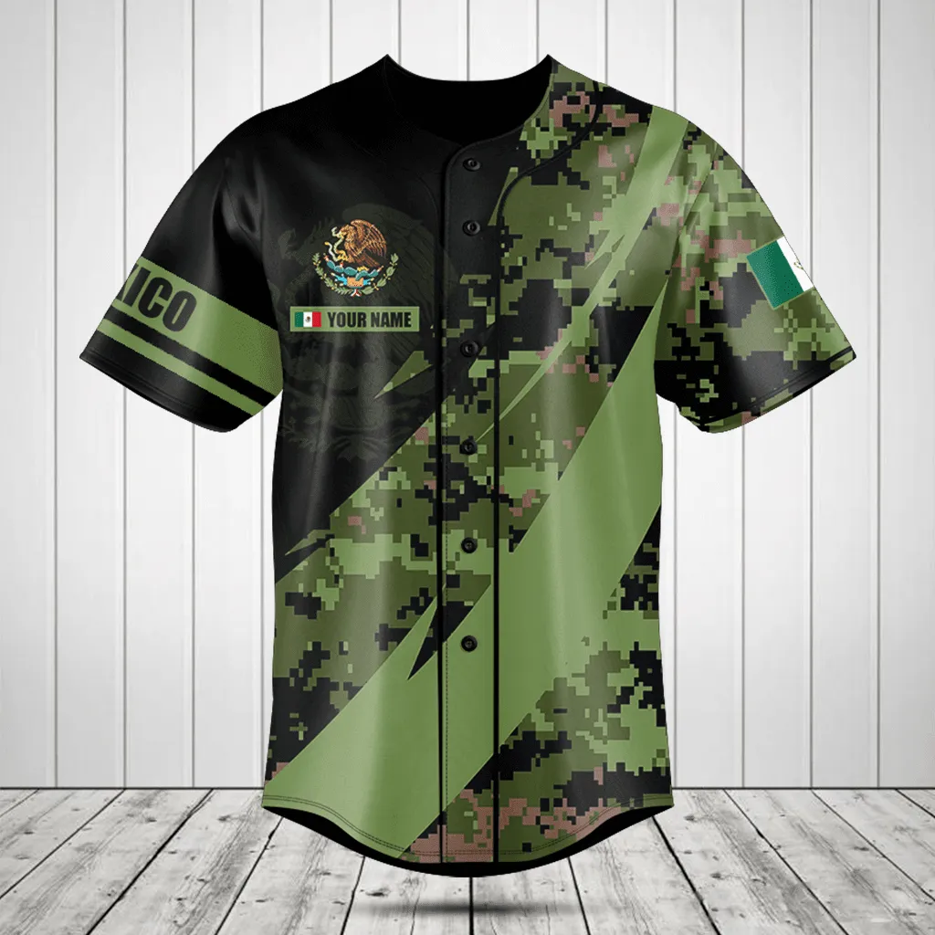 Customize Mexico Flag Camouflage Army Baseball Jersey Shirt