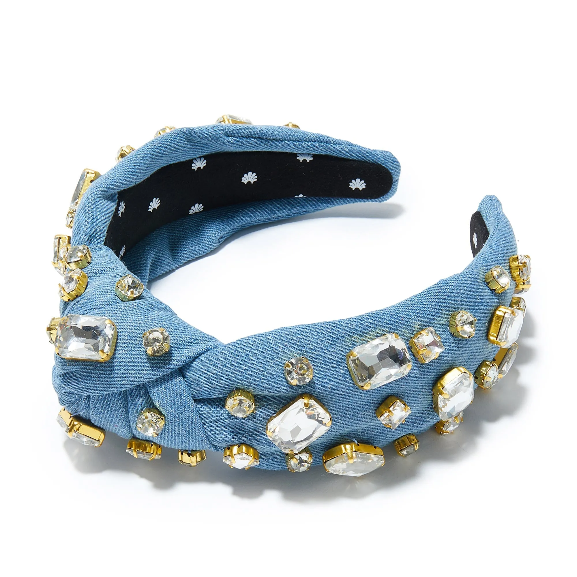 DENIM RECTANGLE CRYSTAL KNOTTED HEADBAND