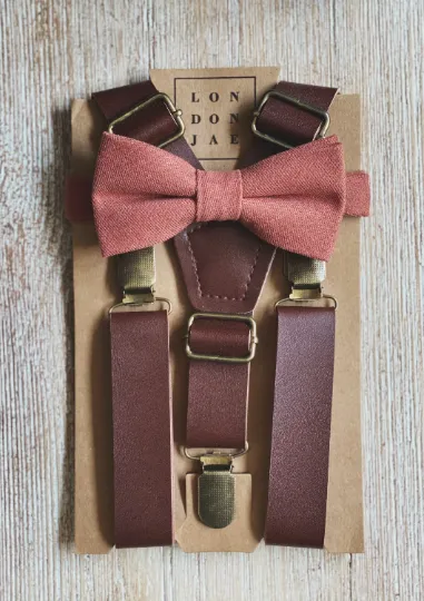 Desert Coral Bow Tie with Coffee Suspender Set