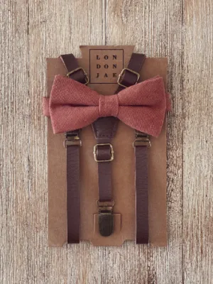 Desert Coral Bow Tie with Weathered Coffee Suspender Set