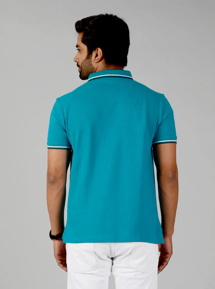 Electric Blue Solid Slim Fit Polo T-shirt | JadeBlue