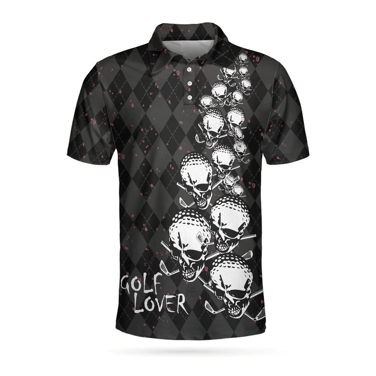 Elegant Argyle Pattern And Skull Golf Lover Polo Shirt, Black Skull Golf Shirt For Men Coolspod