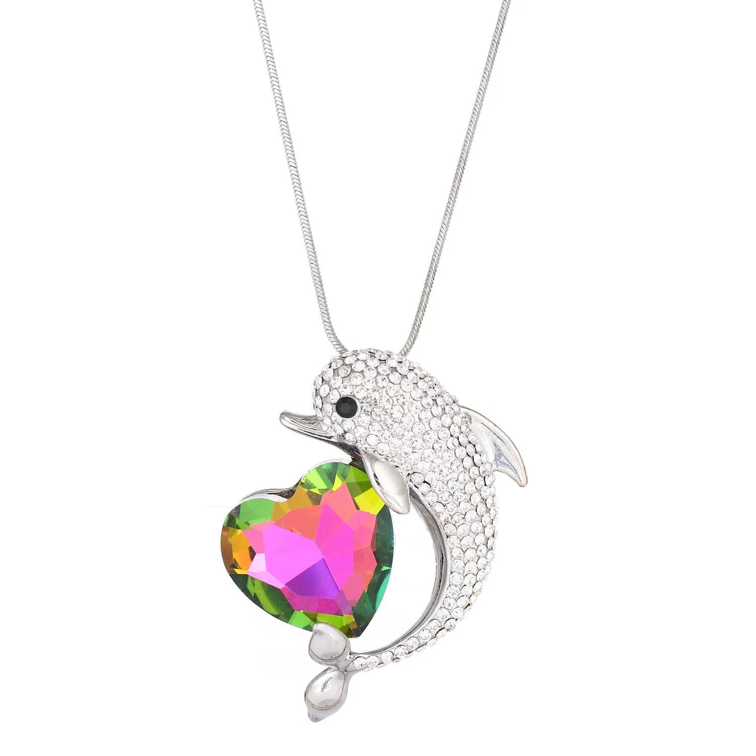 Empire Cove Dolphin Heart Pendant Necklace Silver Rhinestone Fashion Jewelry