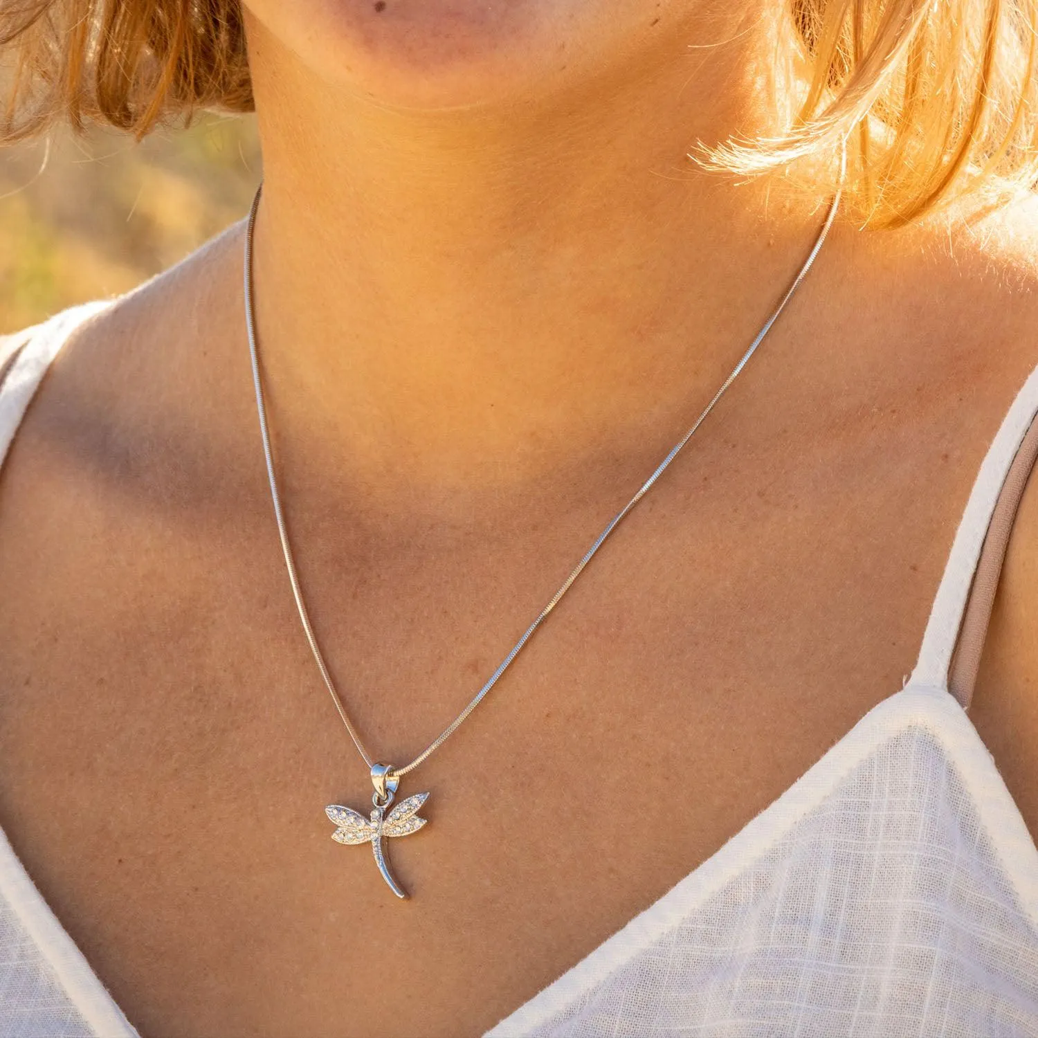 Empire Cove Dragonfly Pendant Necklace Silver Toned Rhinestone Fashion Jewelry