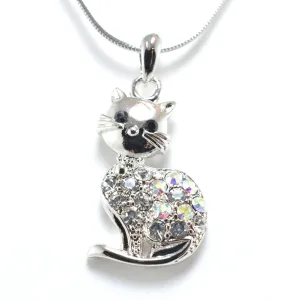 Empire Cove Kitty Cat Pendant Necklace Silver Toned Rhinestone Fashion Jewelry