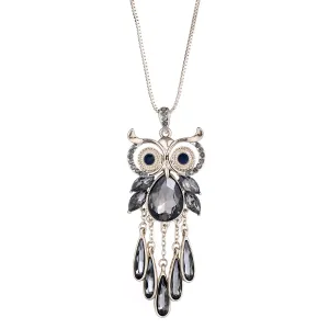 Empire Cove Owl Pendant Necklace  Silver Toned Rhinestone Fashion Jewelry