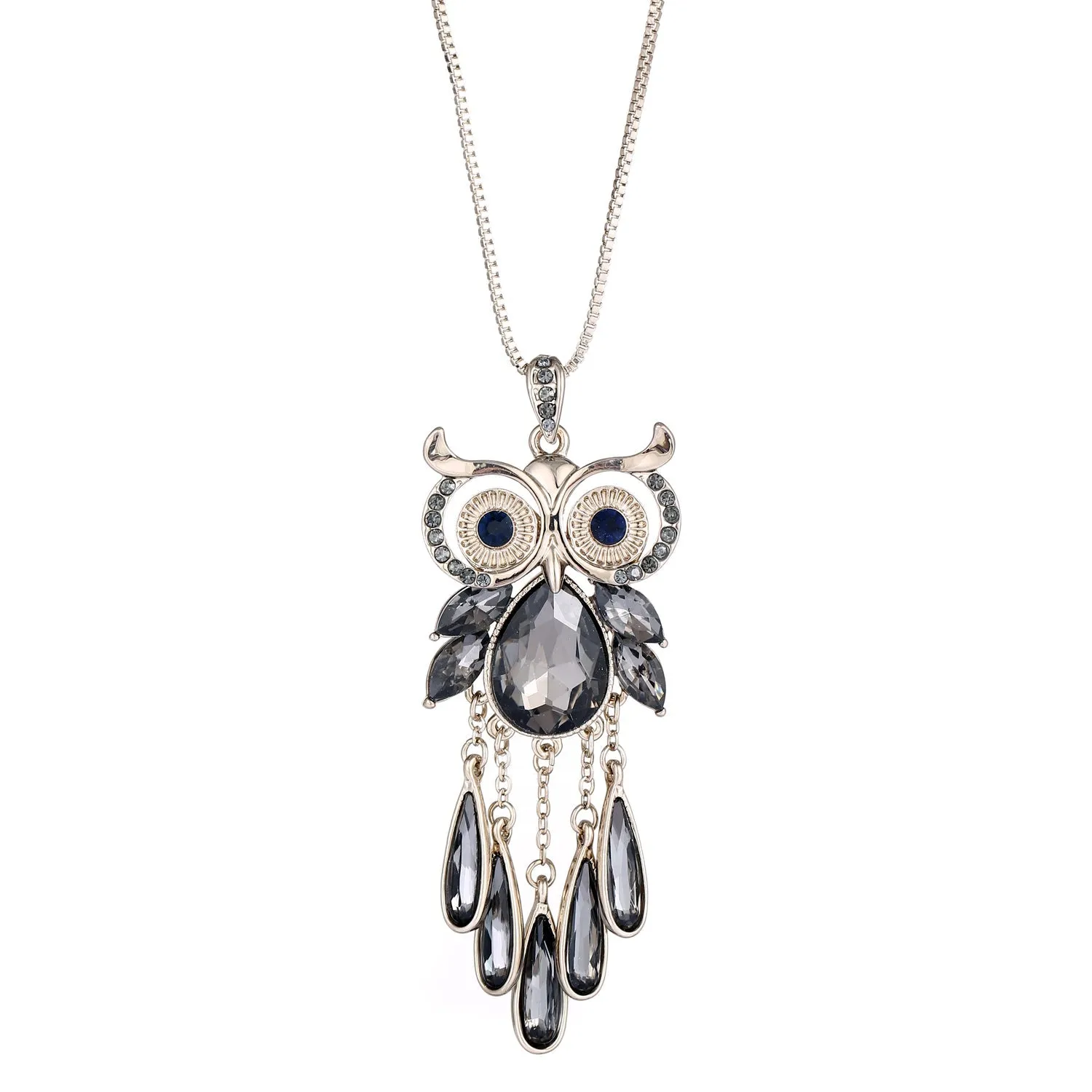 Empire Cove Owl Pendant Necklace  Silver Toned Rhinestone Fashion Jewelry