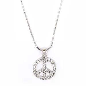 Empire Cove Peace Sign Pendant Necklace Silver Toned Rhinestone Fashion Jewelry