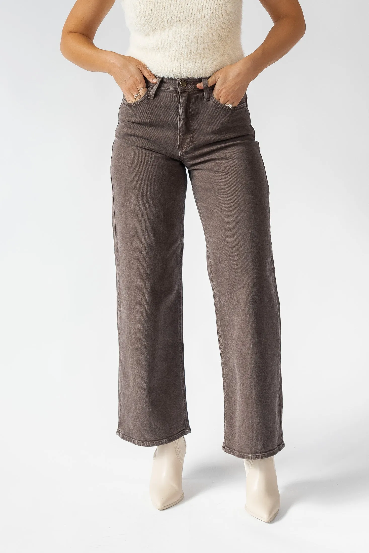 Eris Vintage Brown Wide Leg Denim - Final Sale