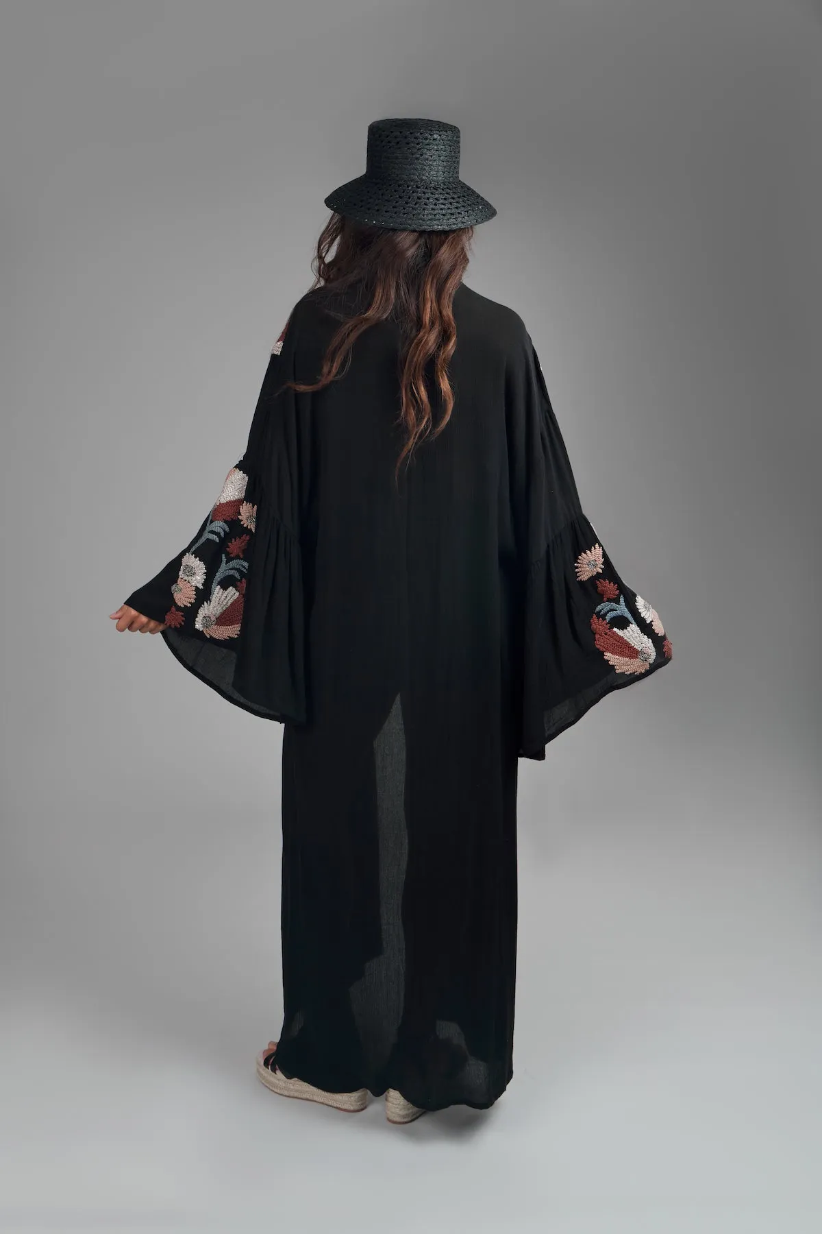 Floral Embellished Long Kimono